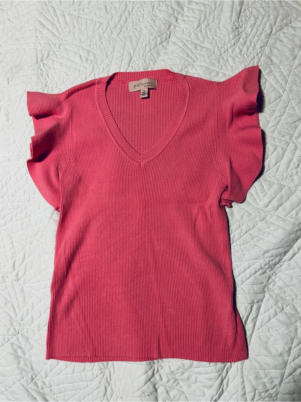 Philosophy Pink Rib-knit Top w/ Ruffle Sleeves